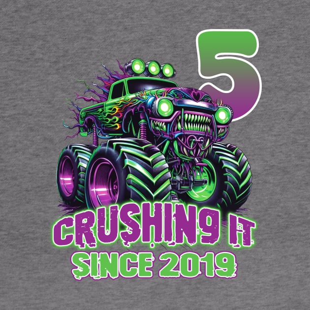 Monster Truck Birthday Tee 5th Birthday Boy Gift Awesome Since 2019 Tee Custom Monster Truck Tee by ttao4164